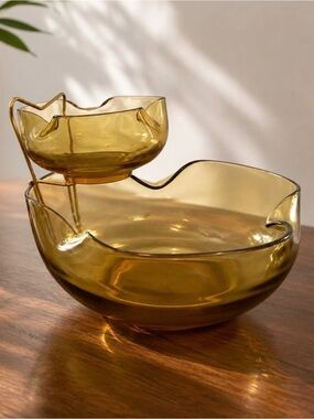 Vintage Anchor Hocking Accent Modern Honey Gold Chip & Dip Set | Original Box